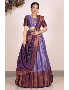 Purple Banarasi Silk Half Saree Lehenga For Women - Gajiwala