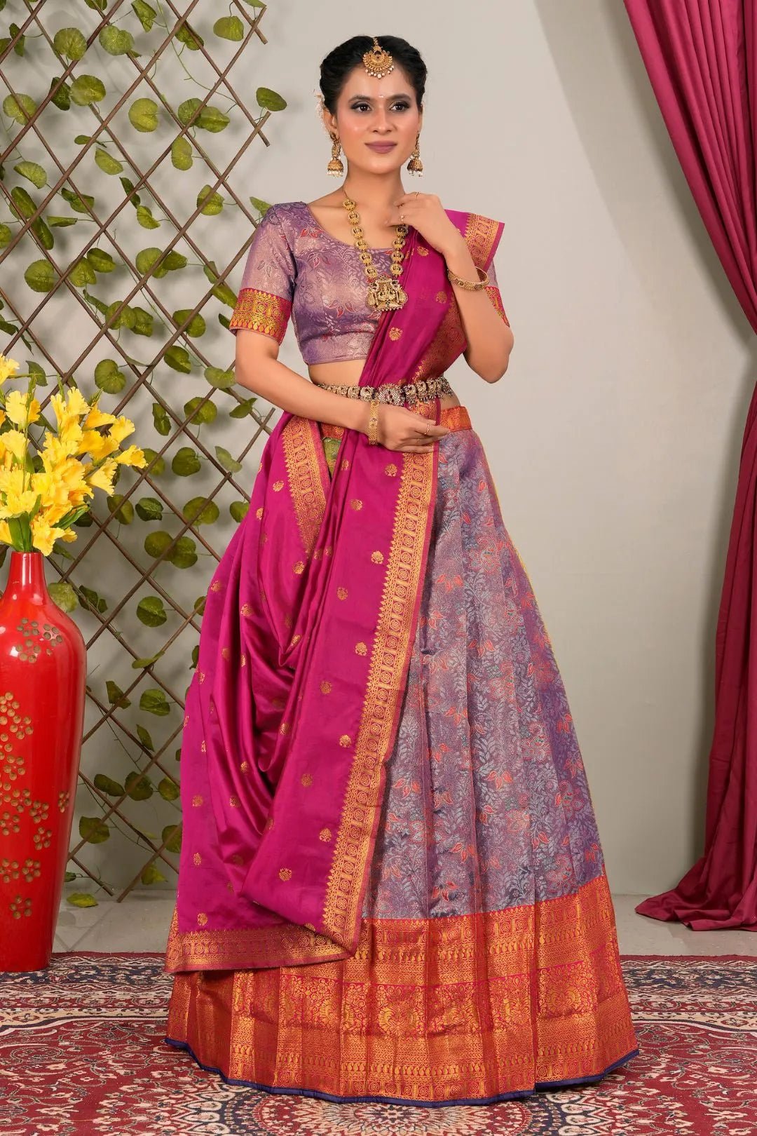 Purple Banarasi Silk Lehenga Choli With Zari Woven - Gajiwala