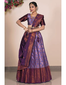 Purple Banarasi Silk Lehenga With Zari Woven - Gajiwala