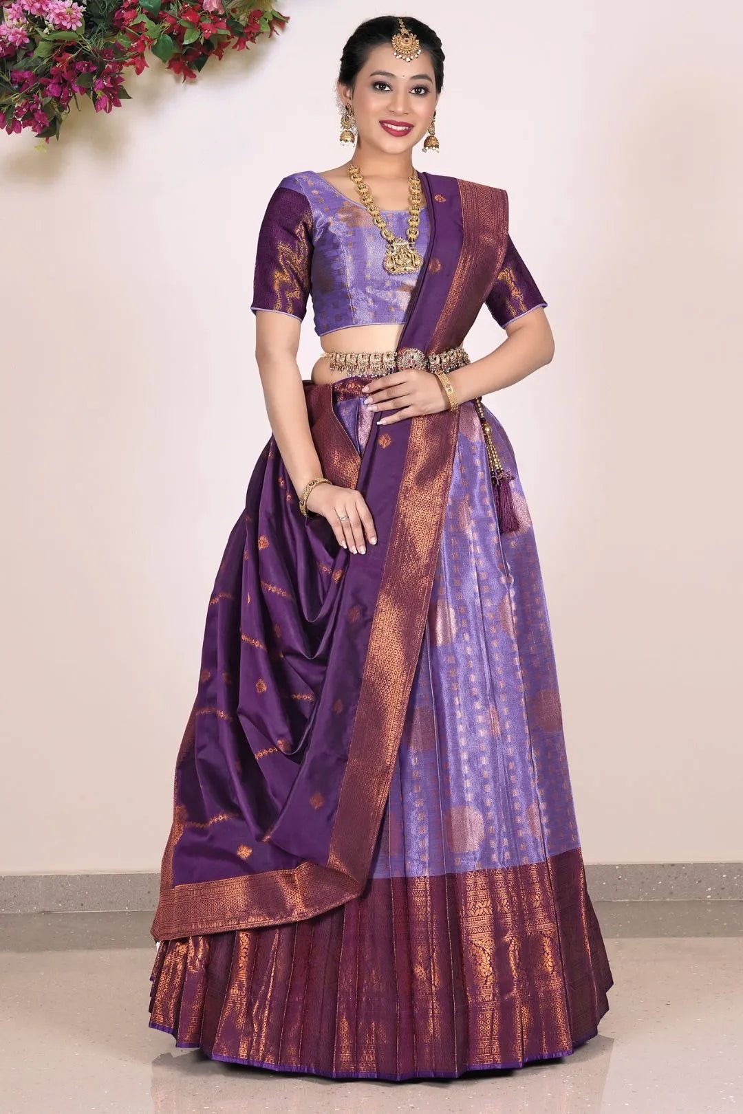 Purple Banarasi Zari Silk Half Saree Lehenga For Women - Gajiwala