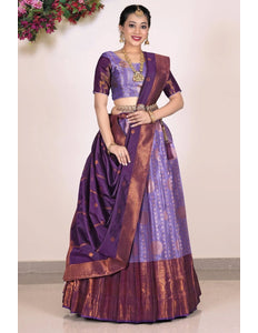 Purple Banarasi Zari Silk Half Saree Lehenga For Women - Gajiwala