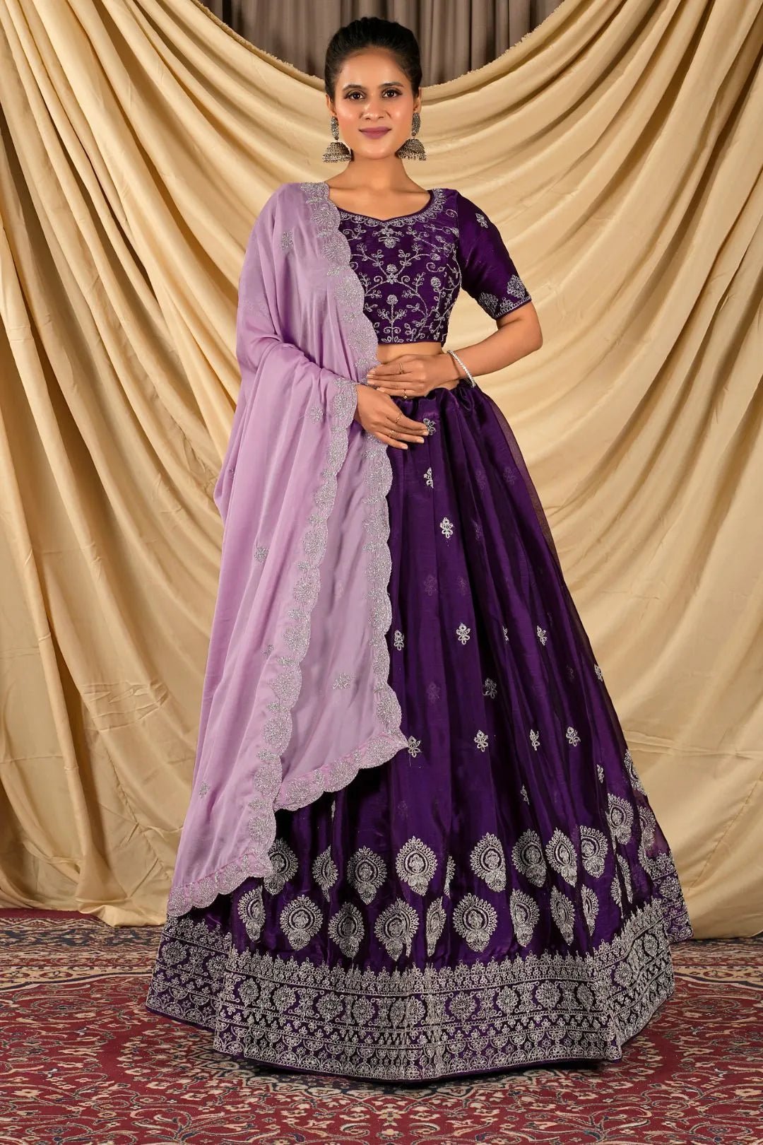 Purple Barbery Silk Lehenga Choli With Rangoli Dupatta - Gajiwala