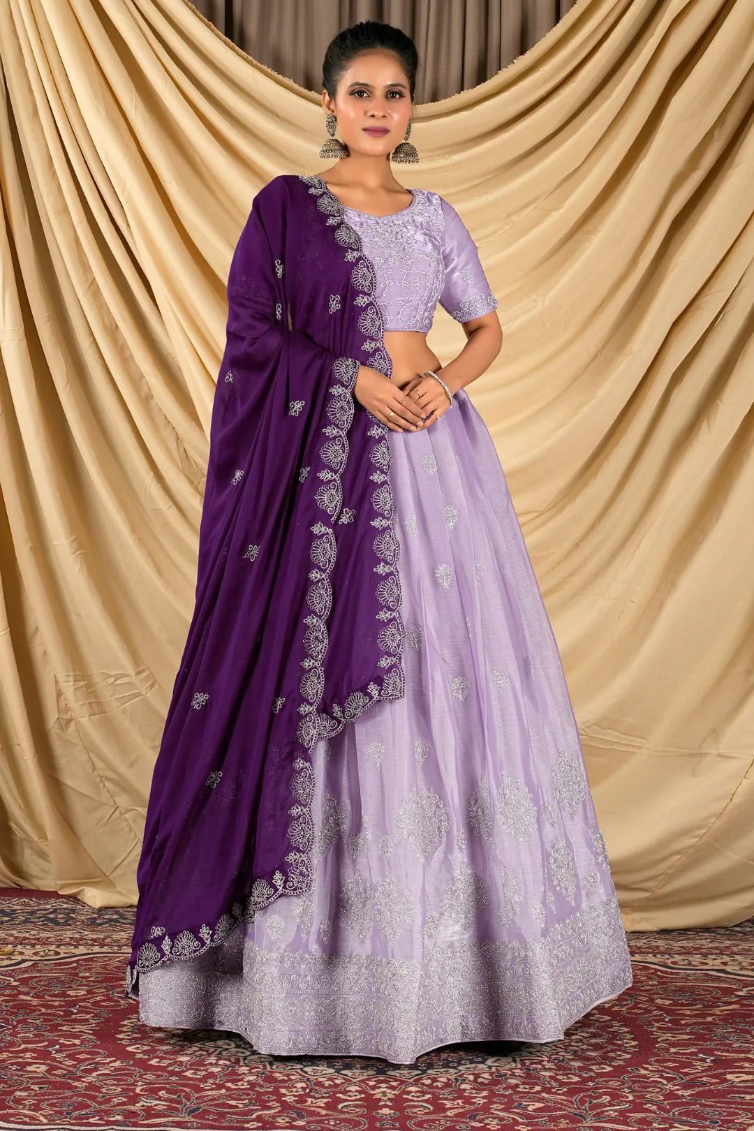 Purple Barbery Silk Lehenga Choli With Rangoli Dupatta - Gajiwala
