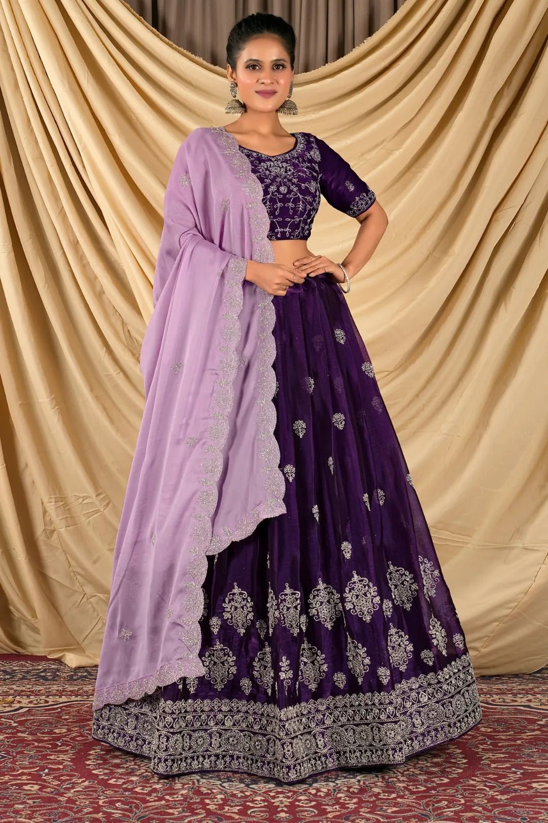 Purple Barbery Silk Lehenga Choli With Rangoli Dupatta - Gajiwala