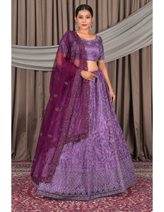 Purple Beautiful Net Lehenga Design For Weddings - Gajiwala
