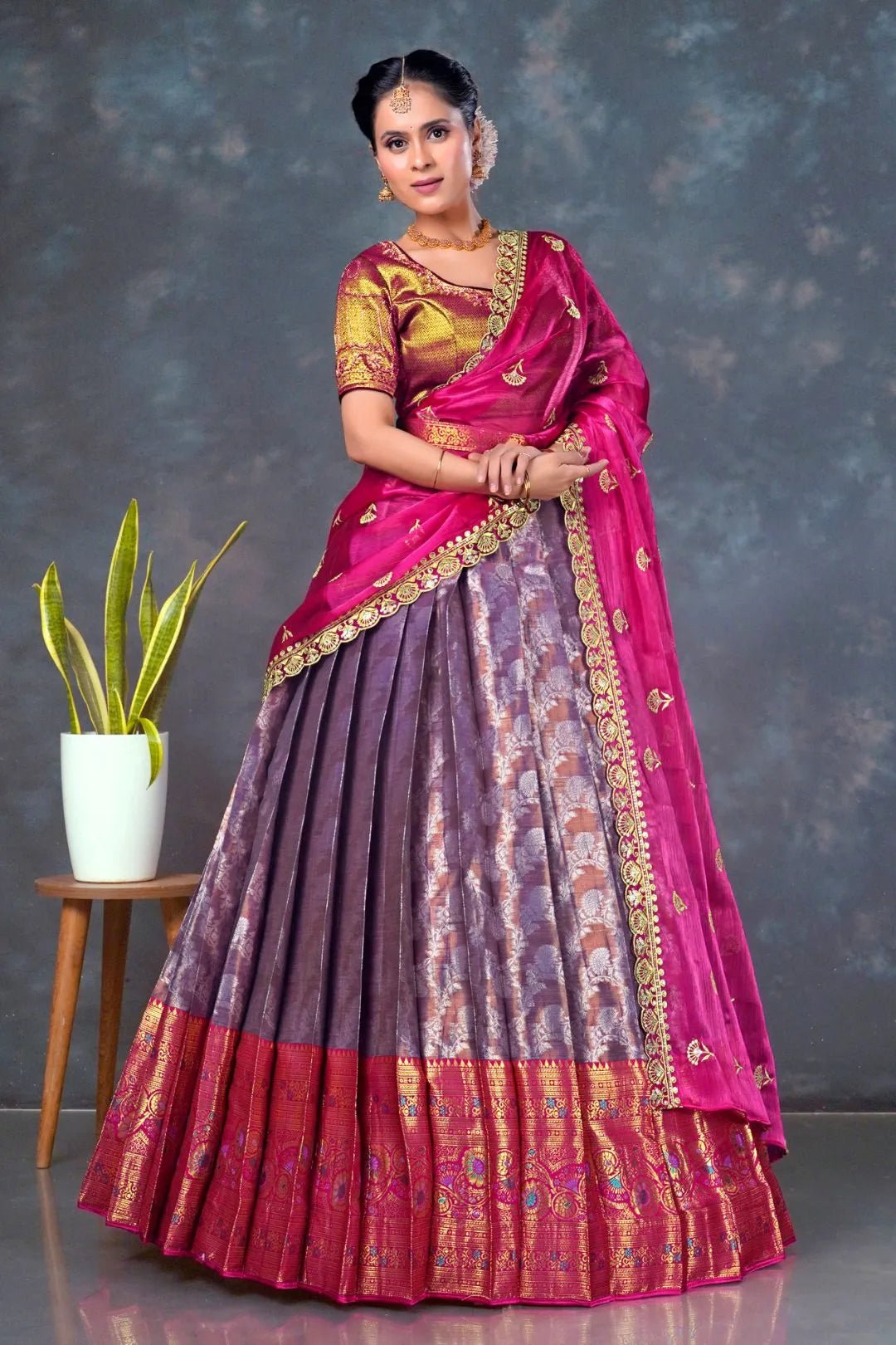 Purple Color Banarasi Lehenga With Rani Dupatta - Gajiwala