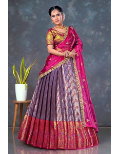 Purple Color Banarasi Lehenga With Rani Dupatta - Gajiwala