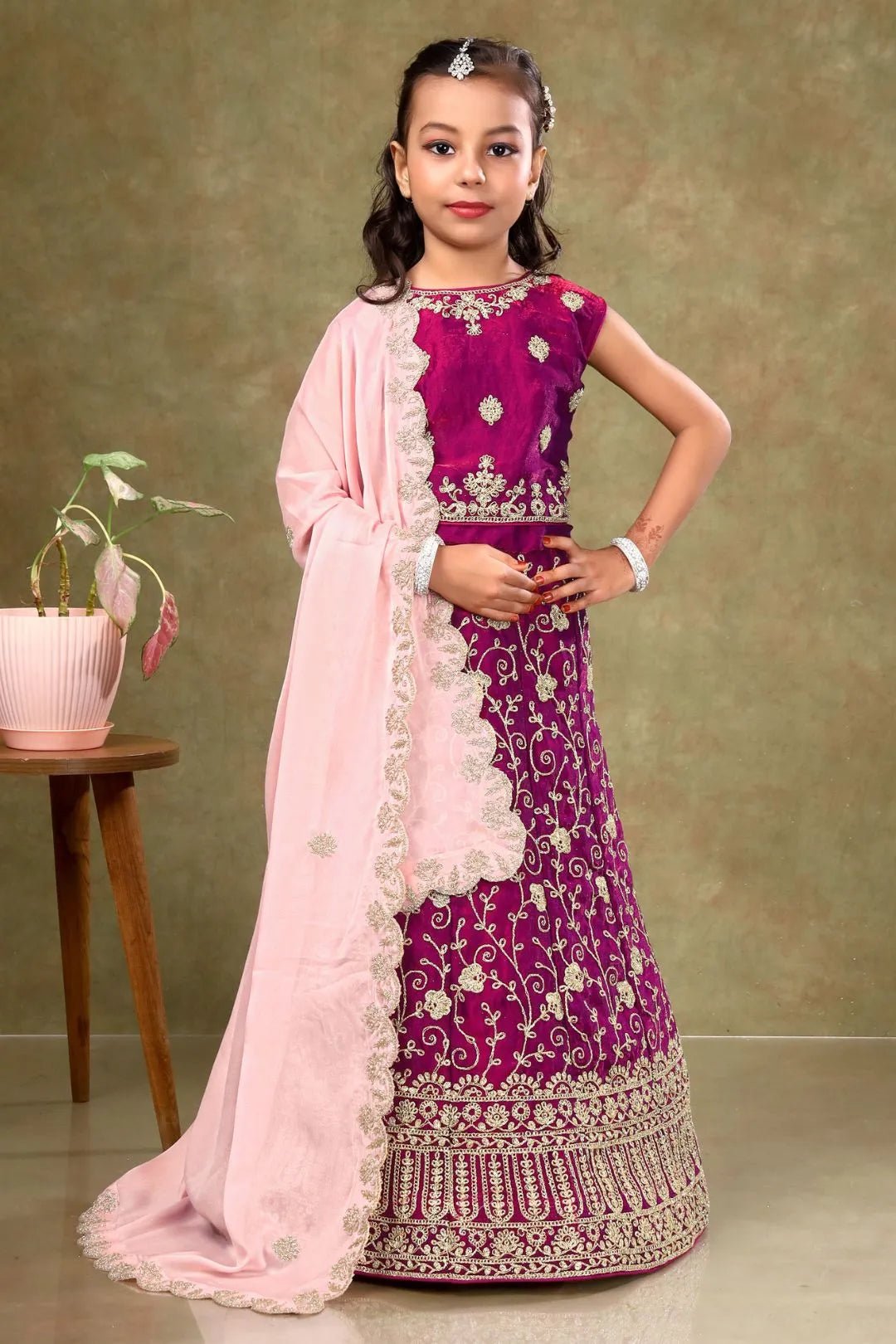 Purple Colour Kids Readymade Lehenga For Girls - Gajiwala