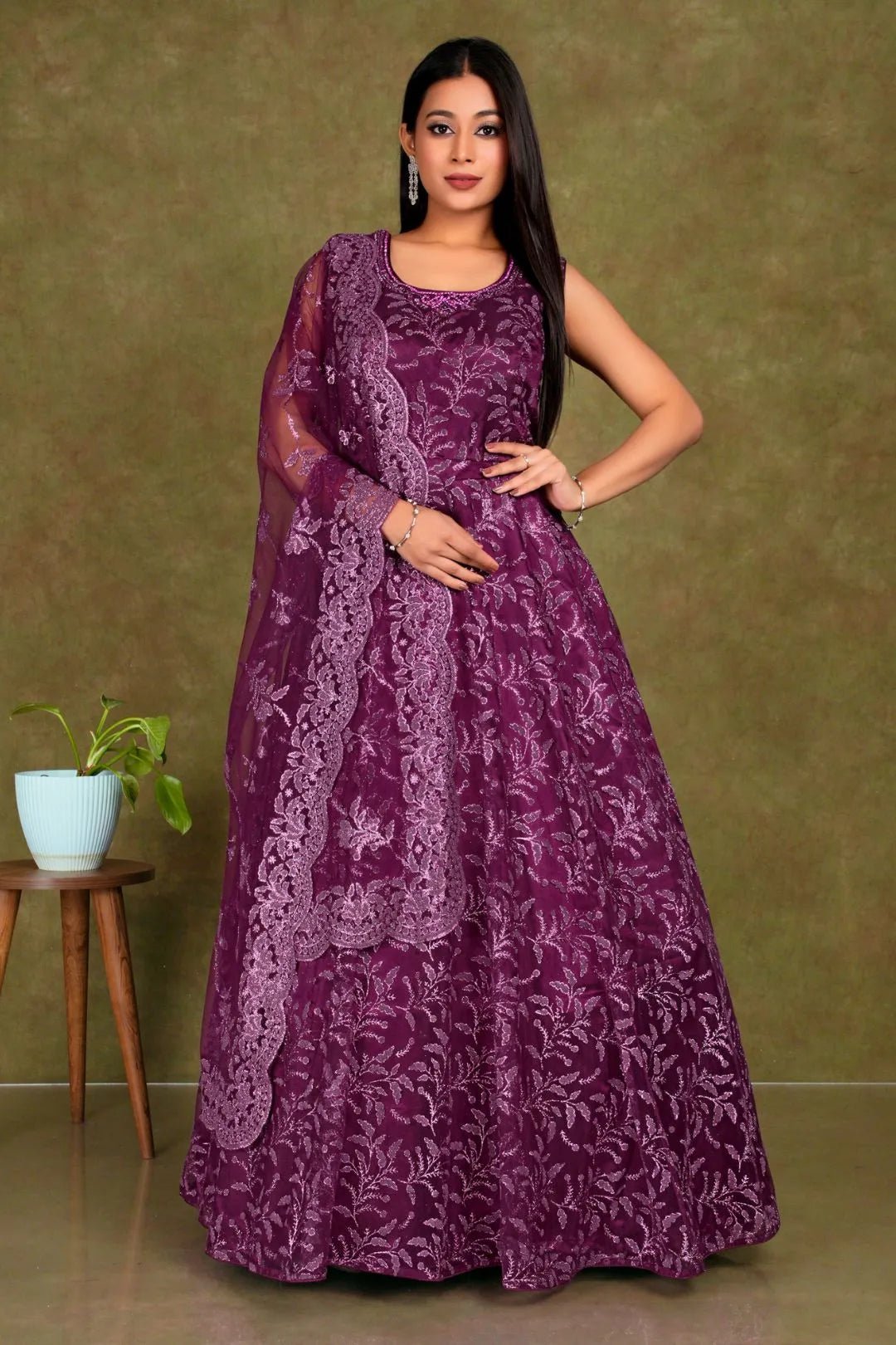 Purple Colour Party Wear Net Gown For Women - Gajiwala