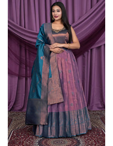 Purple Designer Banarasi Silk Gown With Dupatta - Gajiwala