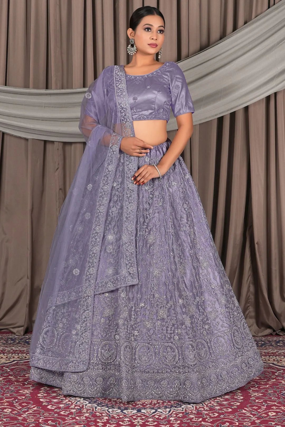Purple Embroidery Work Net Lehenga Choli - Gajiwala
