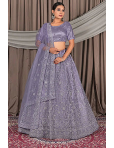 Purple Embroidery Work Net Lehenga Choli - Gajiwala