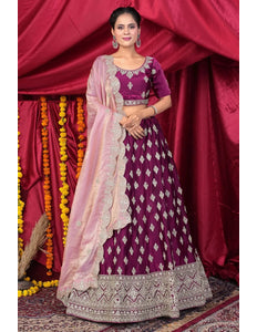 Purple Fendy Silk Pattu Lehenga Choli With Embroidery Work - Gajiwala