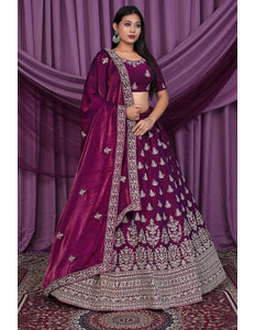 Purple Fendy Silk Pattu Lehenga With Embroidery Work - Gajiwala