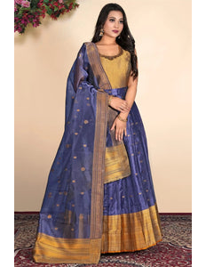Purple Latest Tissue Silk Gown with Zari Work - Gajiwala