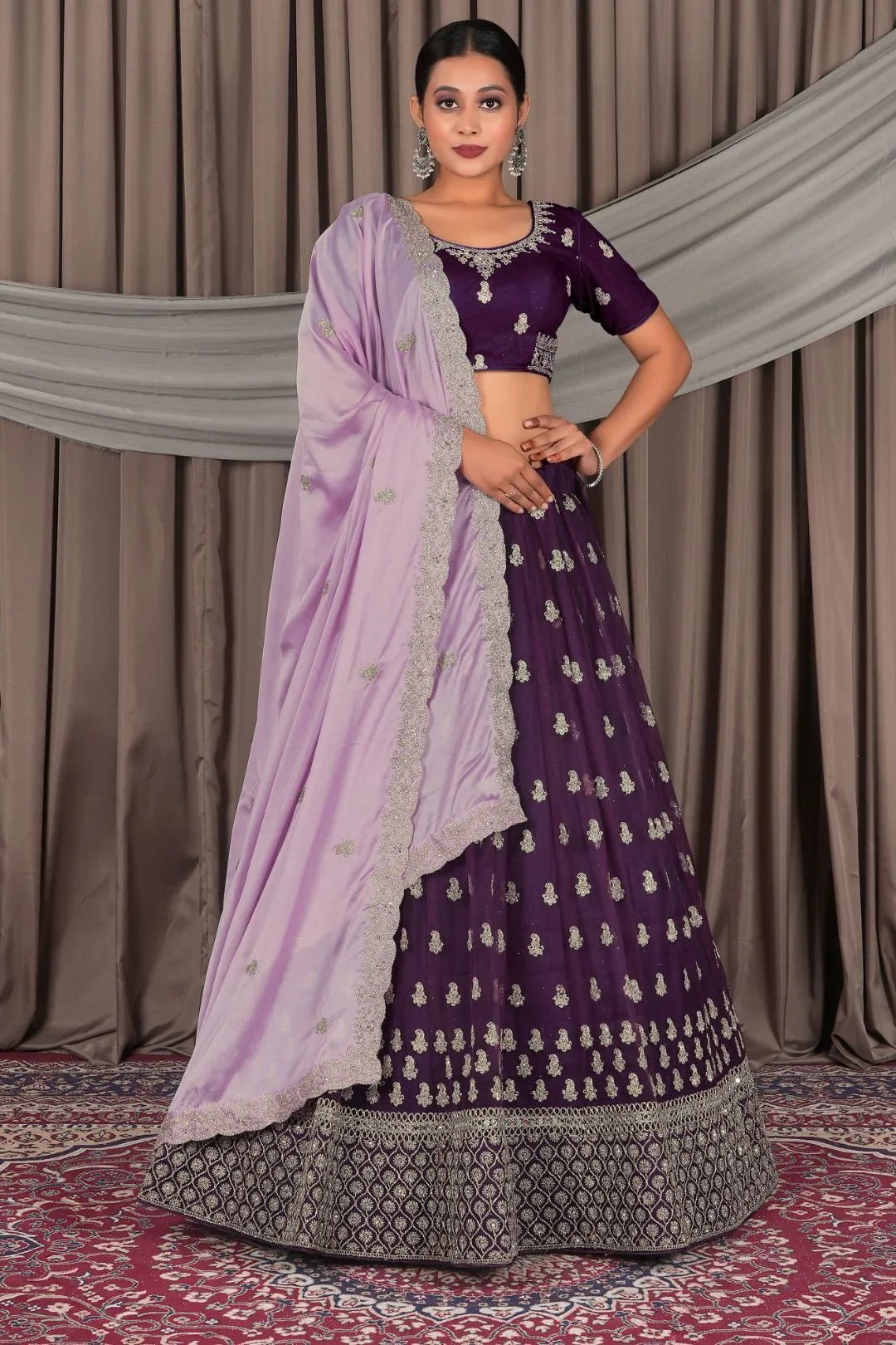 Purple Net Designer Lehenga Choli with Rangoli Dupatta - Gajiwala