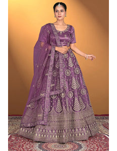 Purple Net Lehenga Choli For Women With Embroidery Work - Gajiwala
