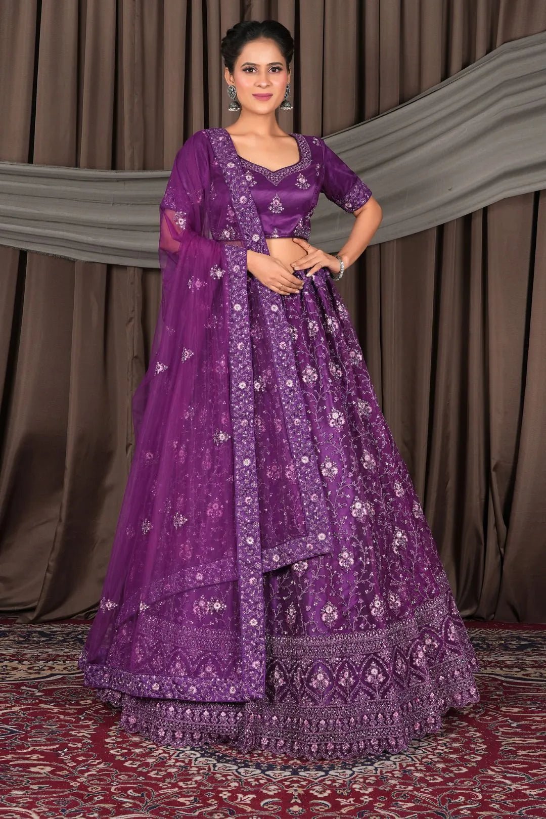 Purple Net Lehenga Choli With Embroidery Work - Gajiwala