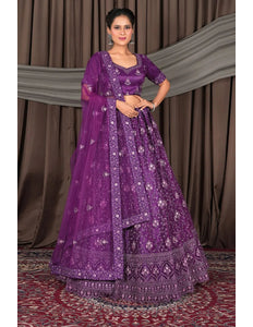 Purple Net Lehenga Choli With Embroidery Work - Gajiwala