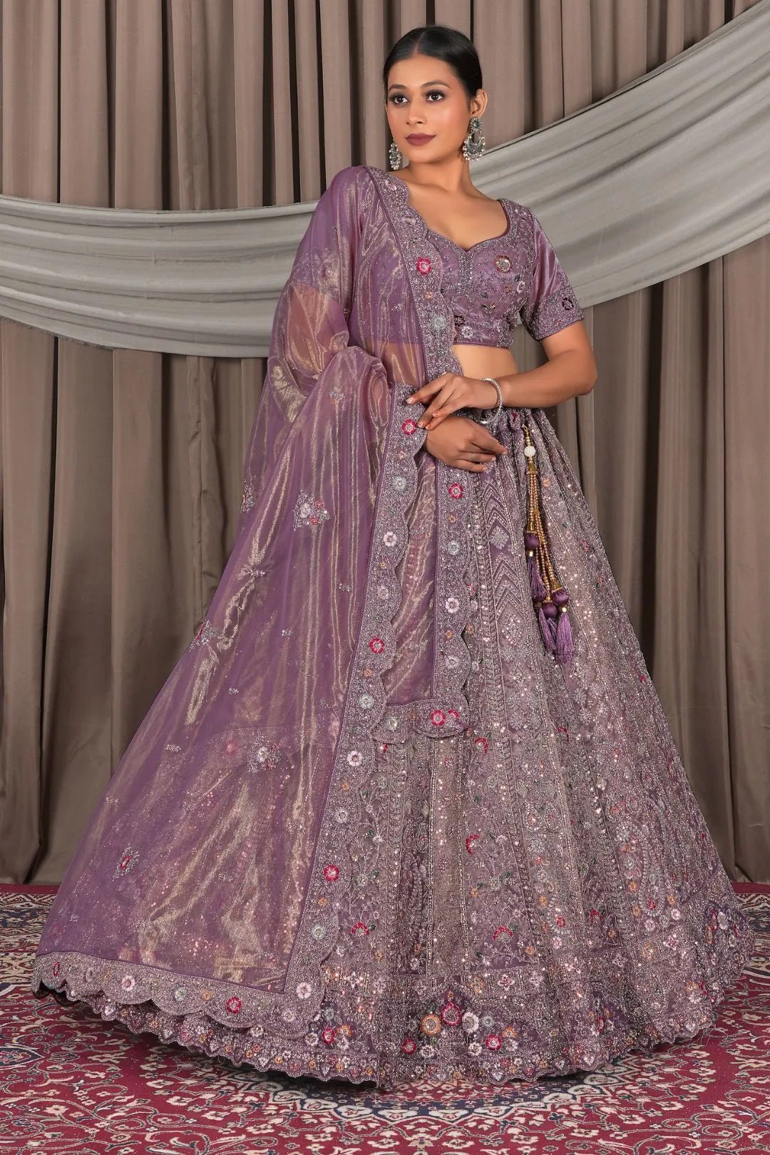 Purple Party Wear Embroidered Twill Net Lehenga Choli For Women - Gajiwala
