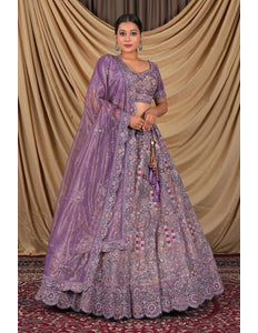 Purple Party Wear Embroidered Twill Net Lehenga Choli For Women - Gajiwala