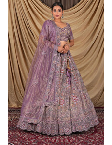 Purple Party Wear Embroidered Twill Net Lehenga Choli For Women - Gajiwala