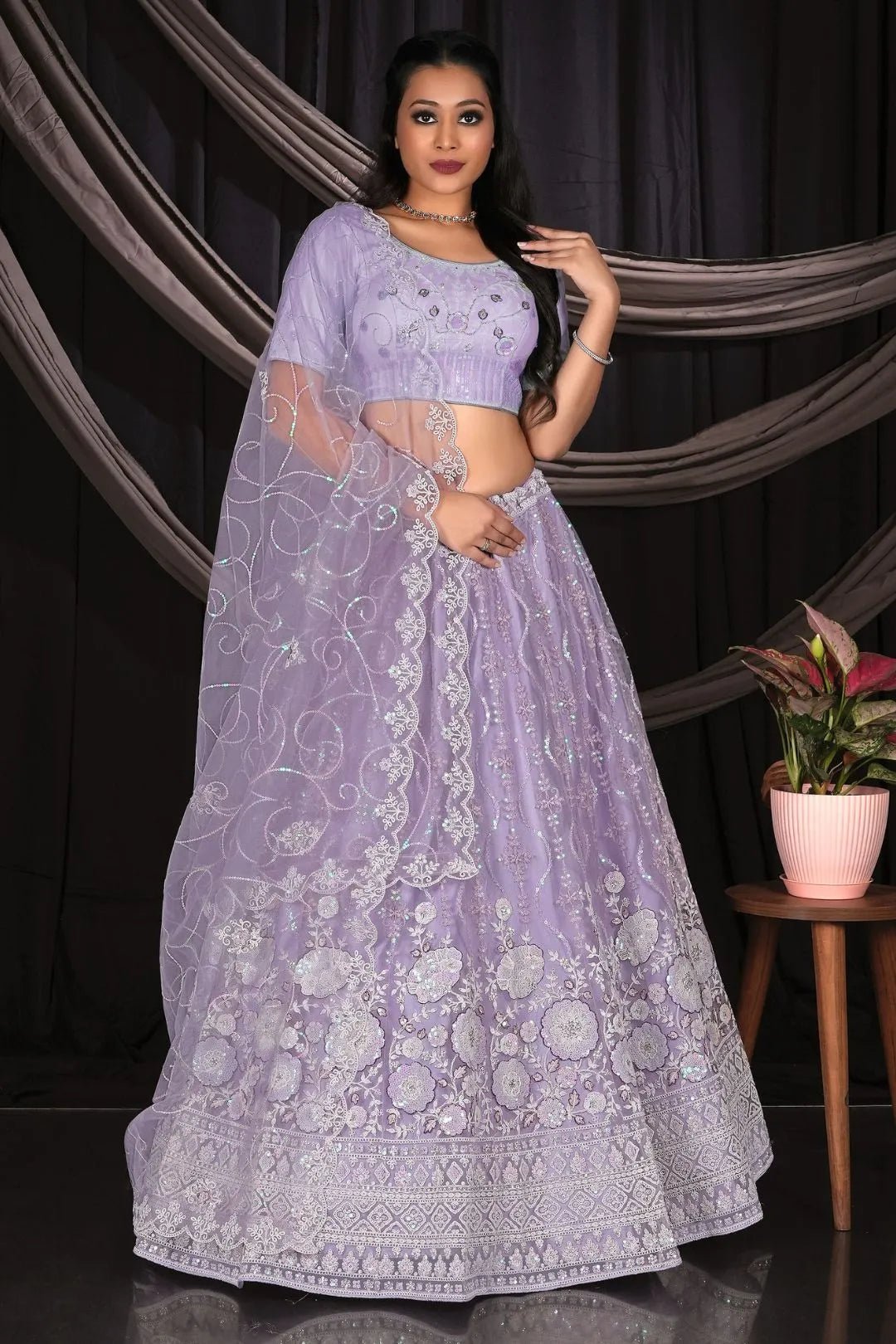 Purple Party Wear Net Lehenga Choli With Dupatta - Gajiwala