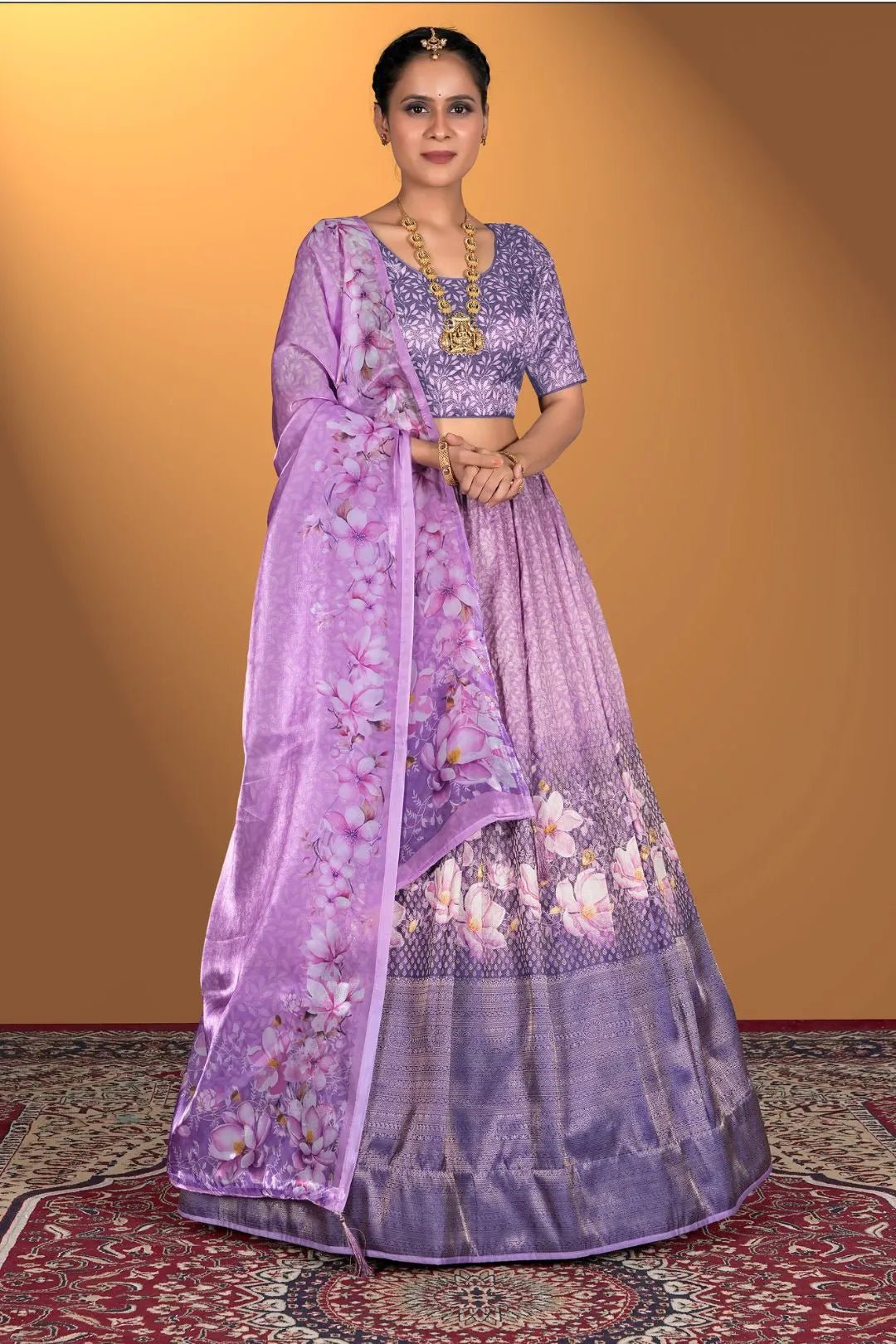 Purple Satin Jacquard Lehenga Choli For Women - Gajiwala