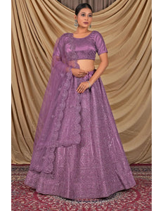 Purple Sequins Embroidered Net Lehenga Choli - Gajiwala