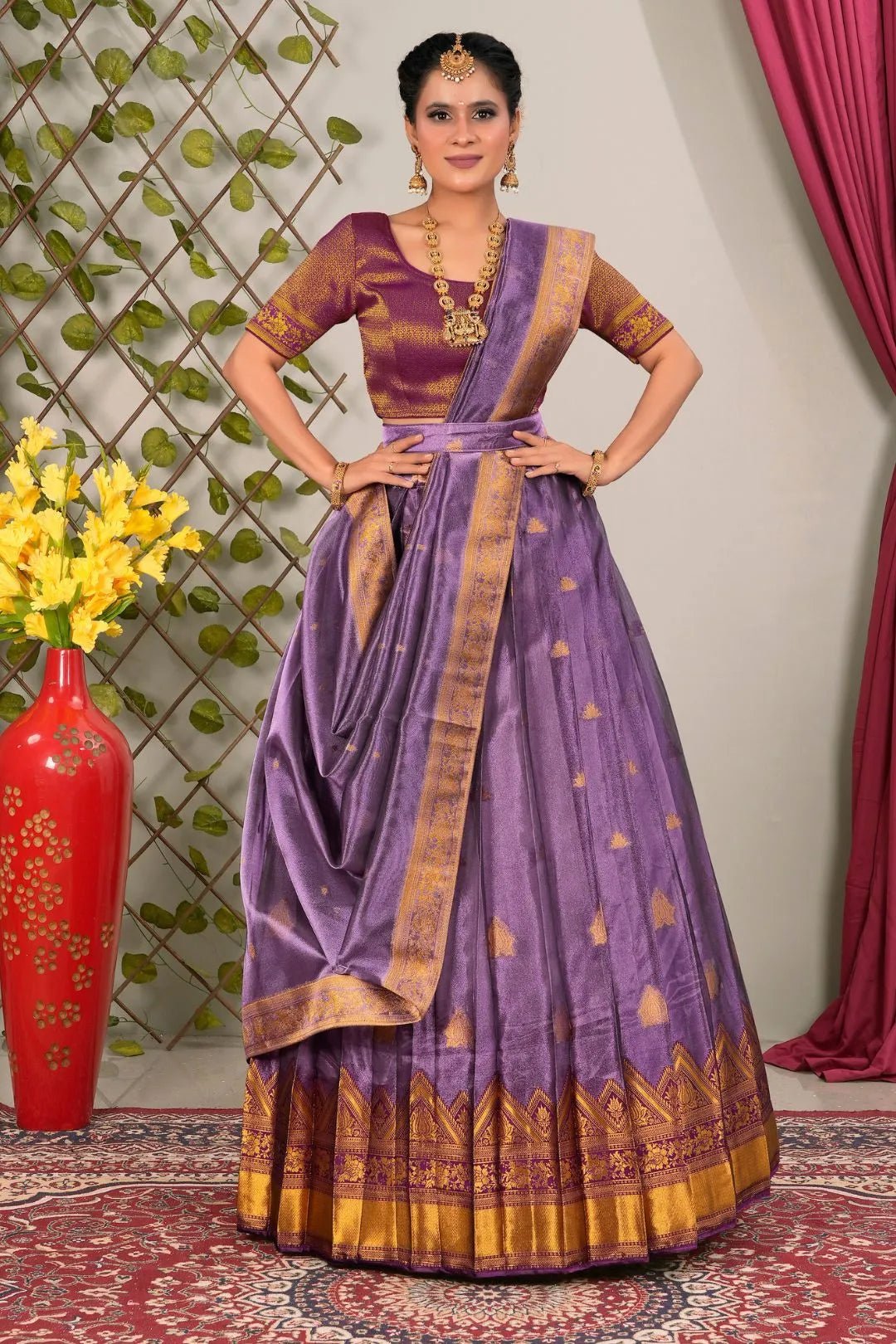 Purple Tissue Silk Lehenga Choli with Dupatta For Women - Gajiwala
