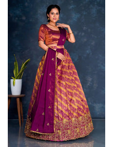 Purple Tissue Silk Lehenga Choli With Zari Woven - Gajiwala