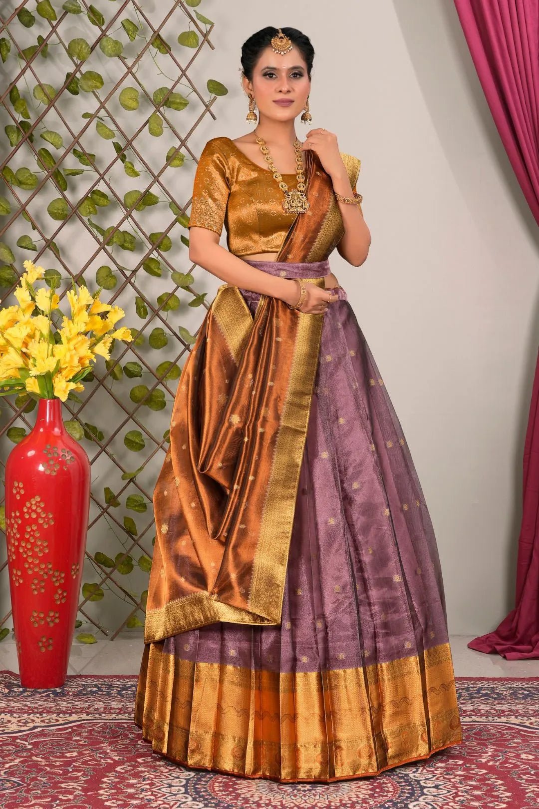 Purple Tissue Silk Pattu Lehenga Choli For Women - Gajiwala