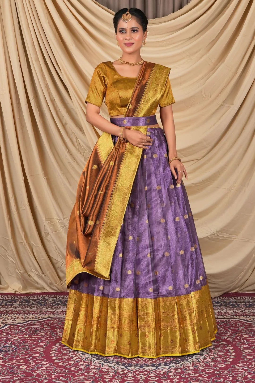 Purple Tissue Silk Pattu Lehenga Choli For Women - Gajiwala