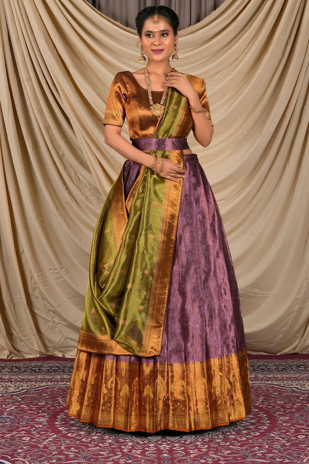 Purple Tissue Silk Pattu Lehenga Choli For Women - Gajiwala