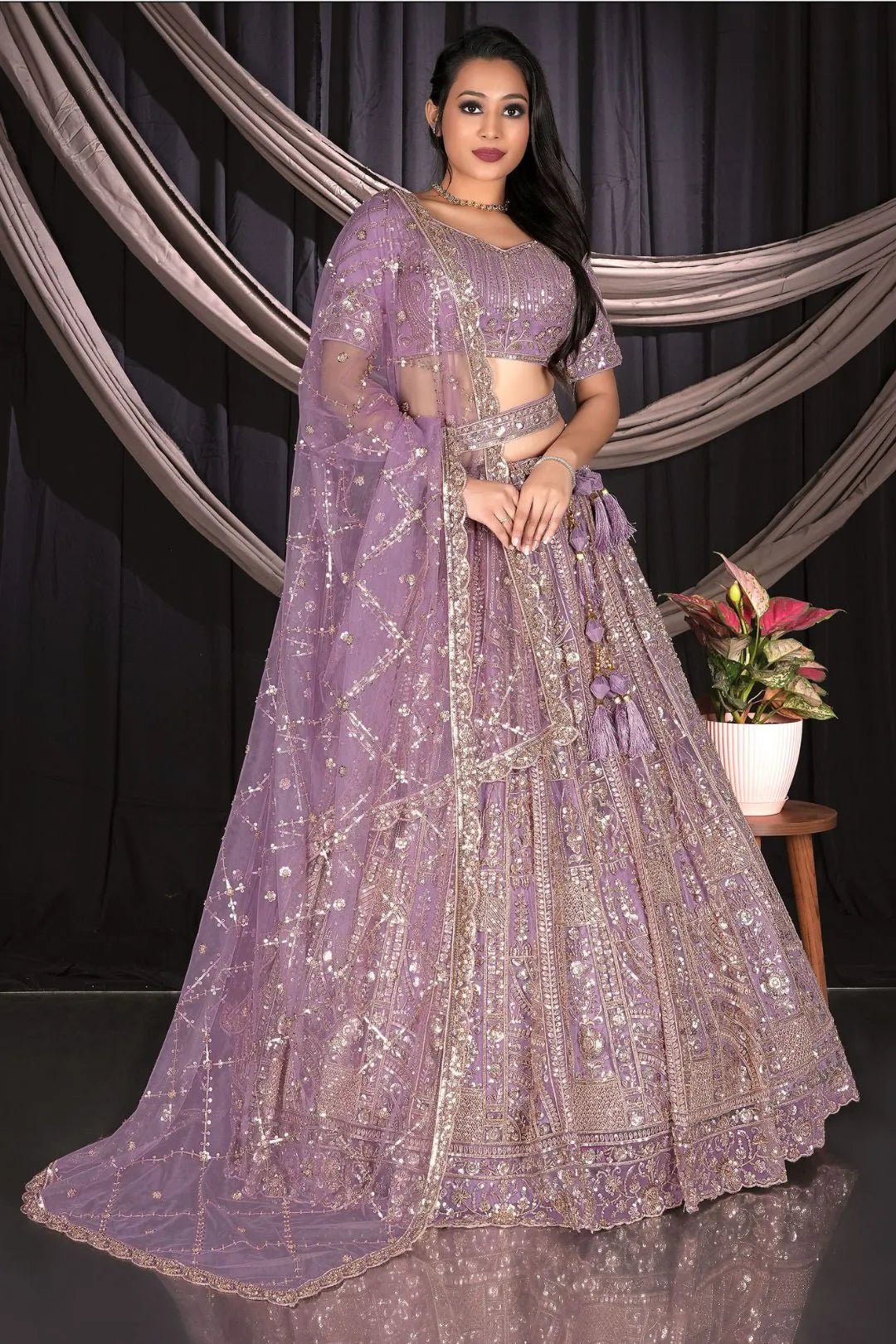 Purple Traditional Net Lehenga Choli With Dupatta - Gajiwala