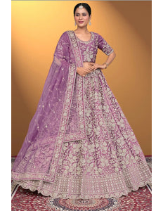 Purple Velvet Lehenga Choli With Net Dupatta For Women - Gajiwala