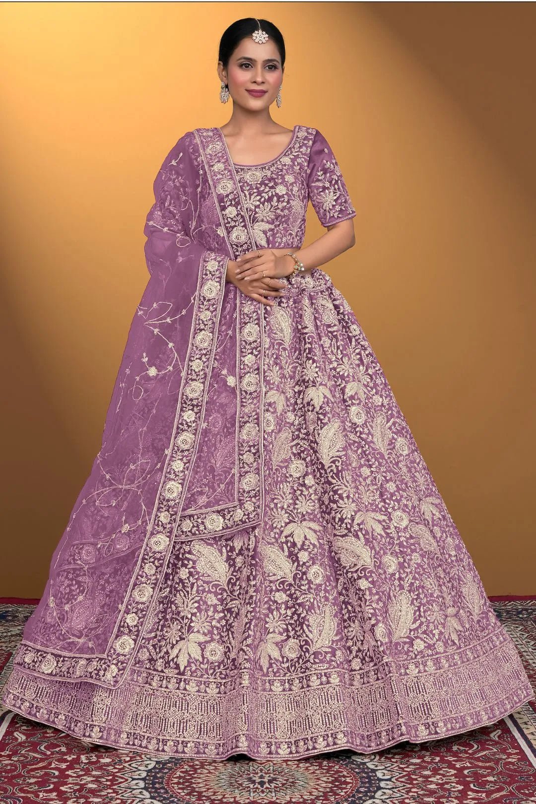 Purple Velvet Lehenga Choli With Net Dupatta For Women - Gajiwala