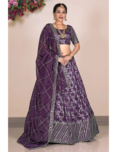 Purple Viscose Fabric Half Saree For Women - Gajiwala