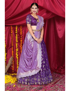 Purple Viscose Jacquard Pattu Lehenga Choli With Zari Work - Gajiwala