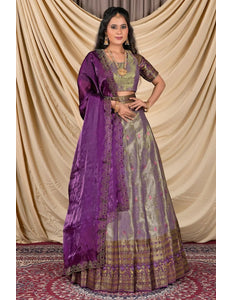Purple Zari Silk Lehenga Choli With Zari Woven - Gajiwala
