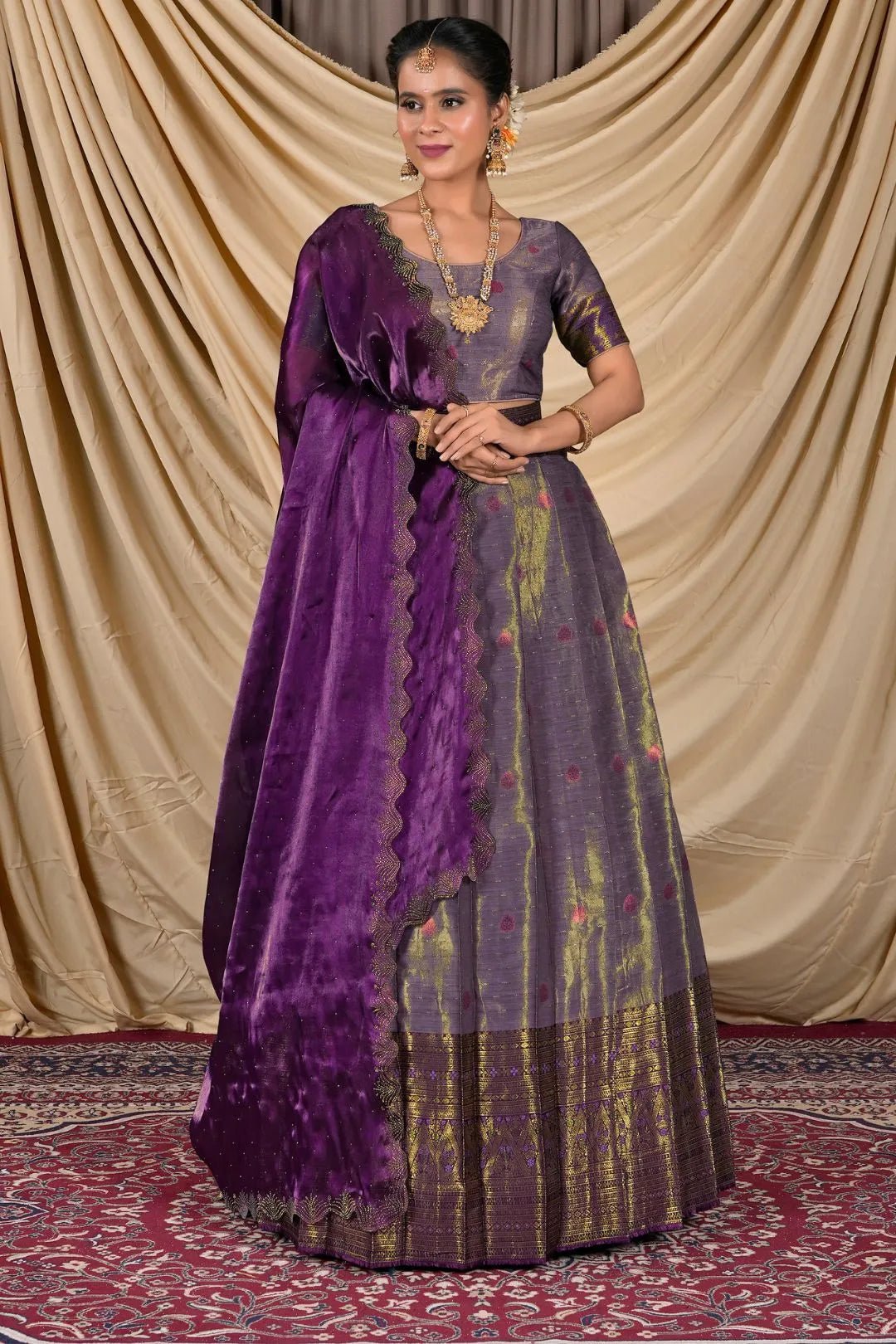 Purple Zari Silk Lehenga Choli With Zari Woven - Gajiwala