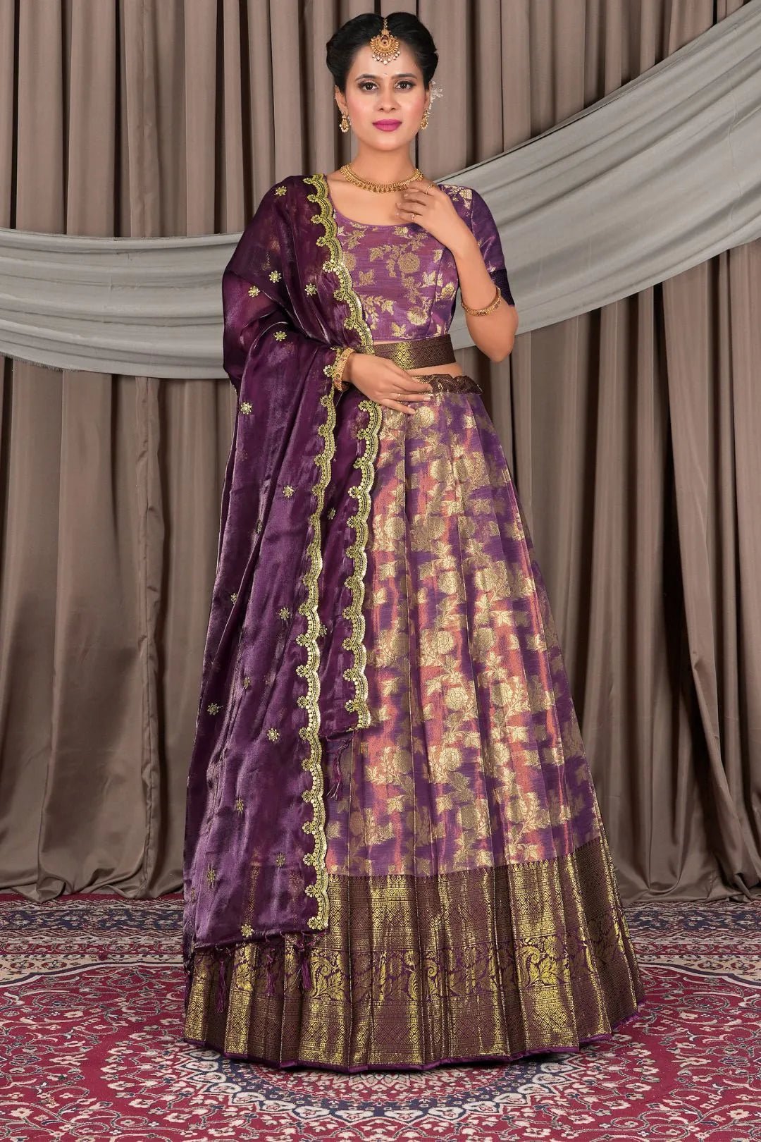 Purple Zari Silk Pattu Lehenga Choli With Zari Woven - Gajiwala