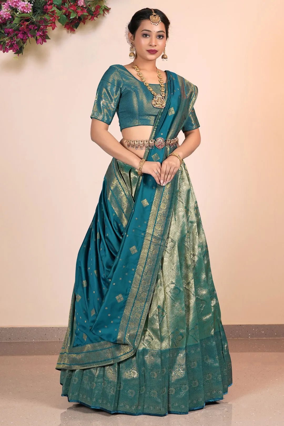 Rama Banarasi Silk Lehenga Choli Design For Women's - Gajiwala