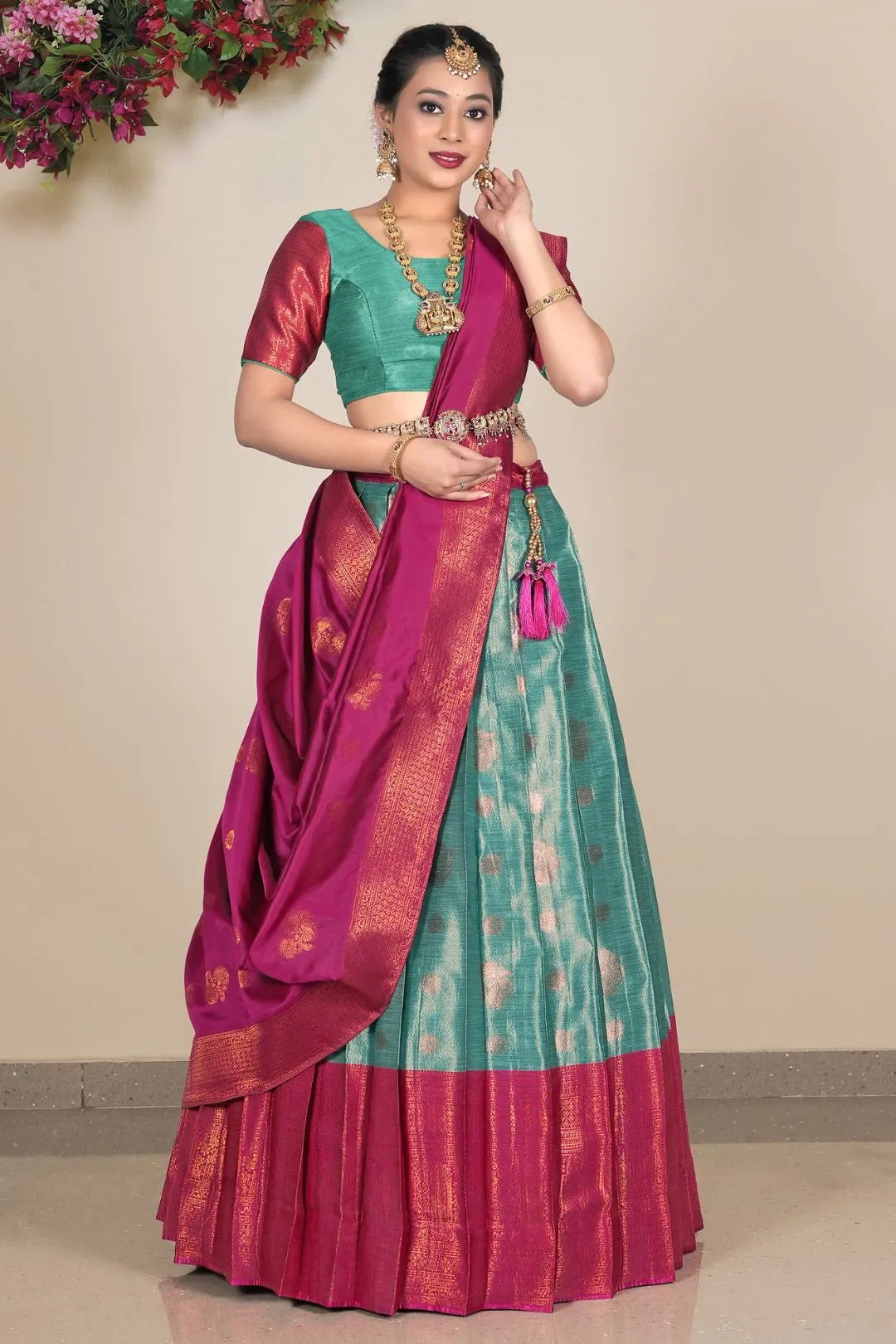 Rama Banarasi Silk Lehenga Choli For Women - Gajiwala