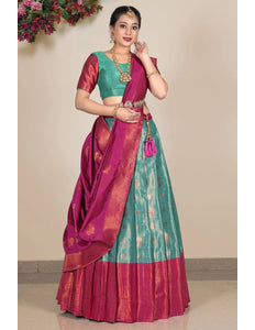 Rama Banarasi Silk Lehenga Choli For Women - Gajiwala