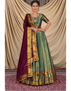Rama Banarasi Silk Lehenga Choli For Women - Gajiwala