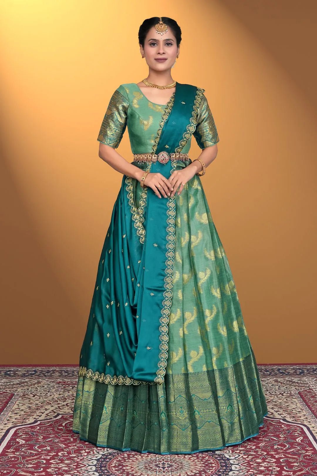 Rama Banarasi Silk Lehenga Design For Women - Gajiwala
