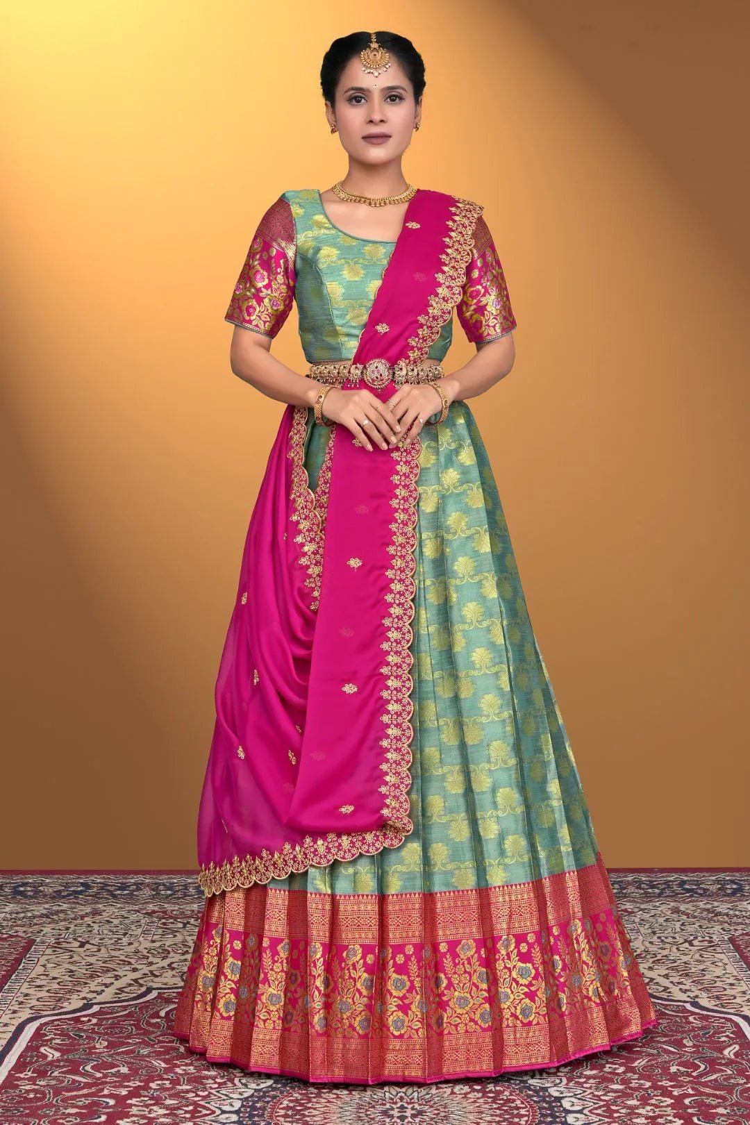 Rama Banarasi Silk Lehenga Design For Women - Gajiwala
