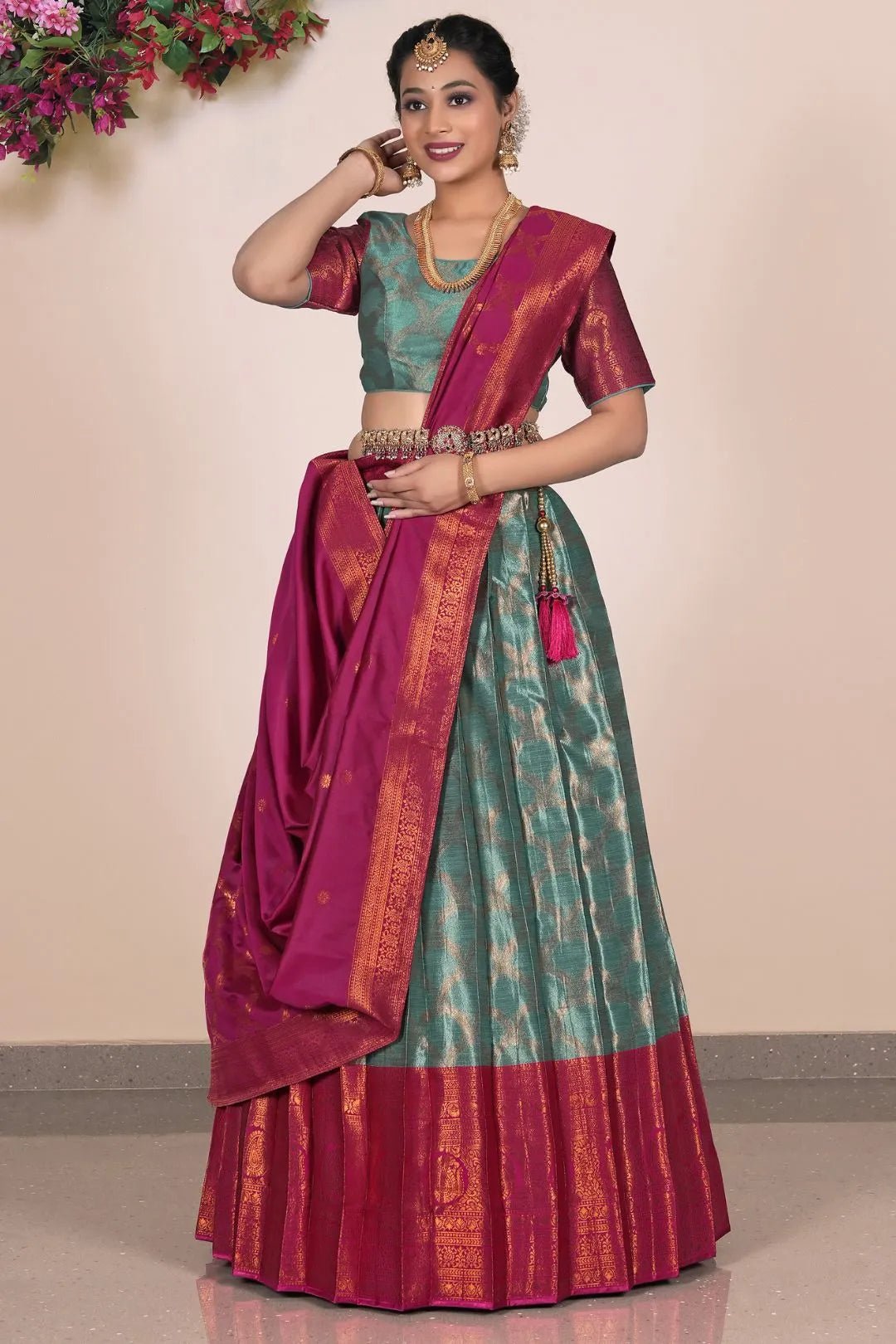 Rama Banarasi Silk Lehenga With Zari Woven - Gajiwala