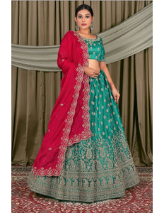 Rama Embroidered Bridesmaid Lehenga Choli In Net - Gajiwala